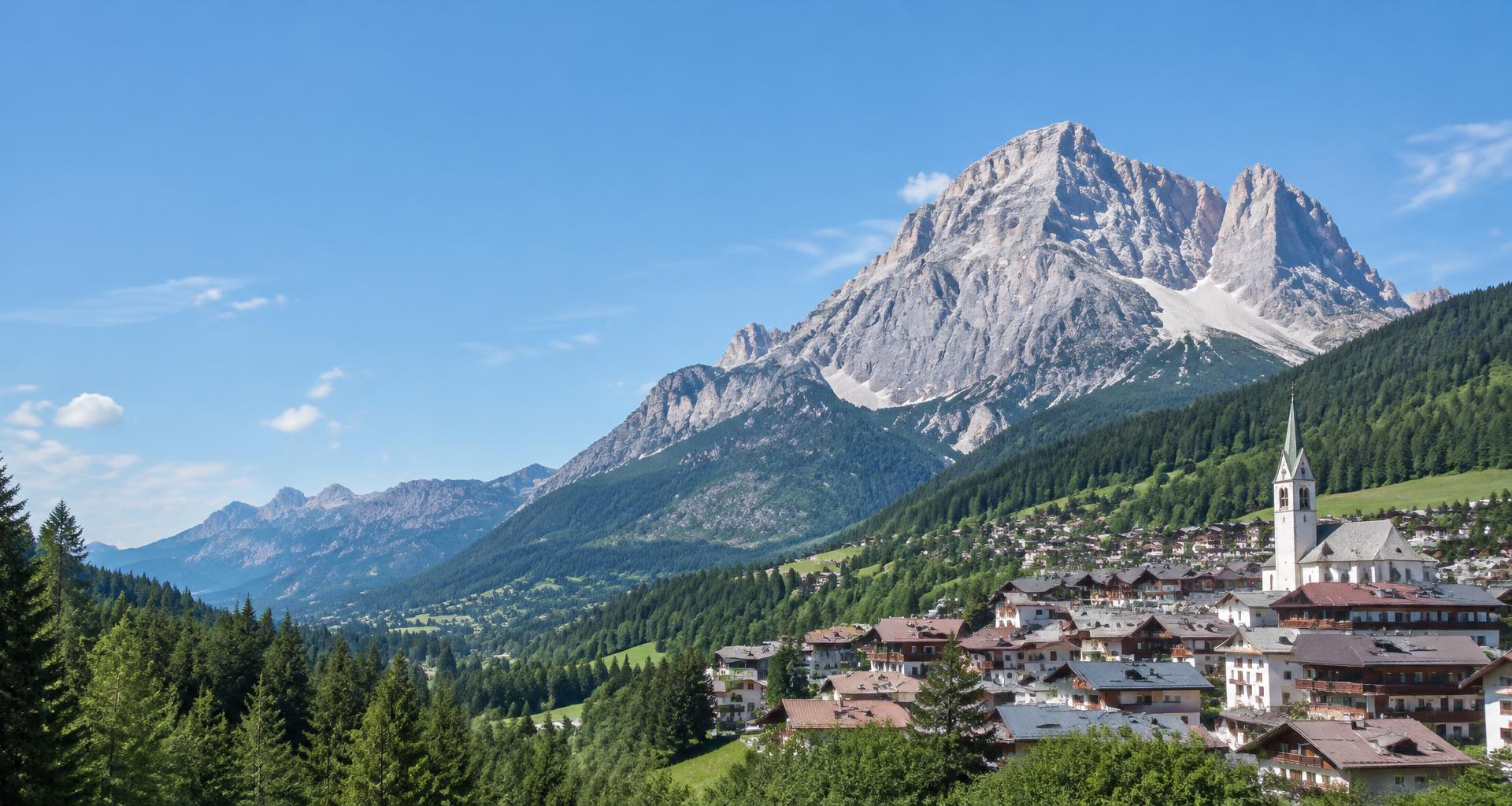 Paesaggio illustrativo di San Vito di Cadore e delle Dolomiti, generato con AI